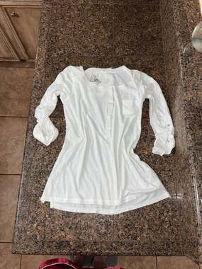 River Island White Long Sleeve Henley Shirt Size 10